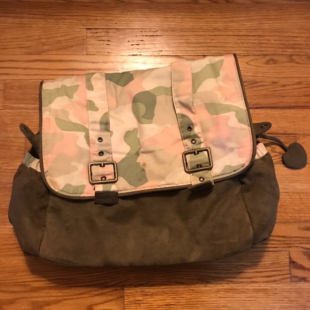 Cute brown and pink camp diaper bag